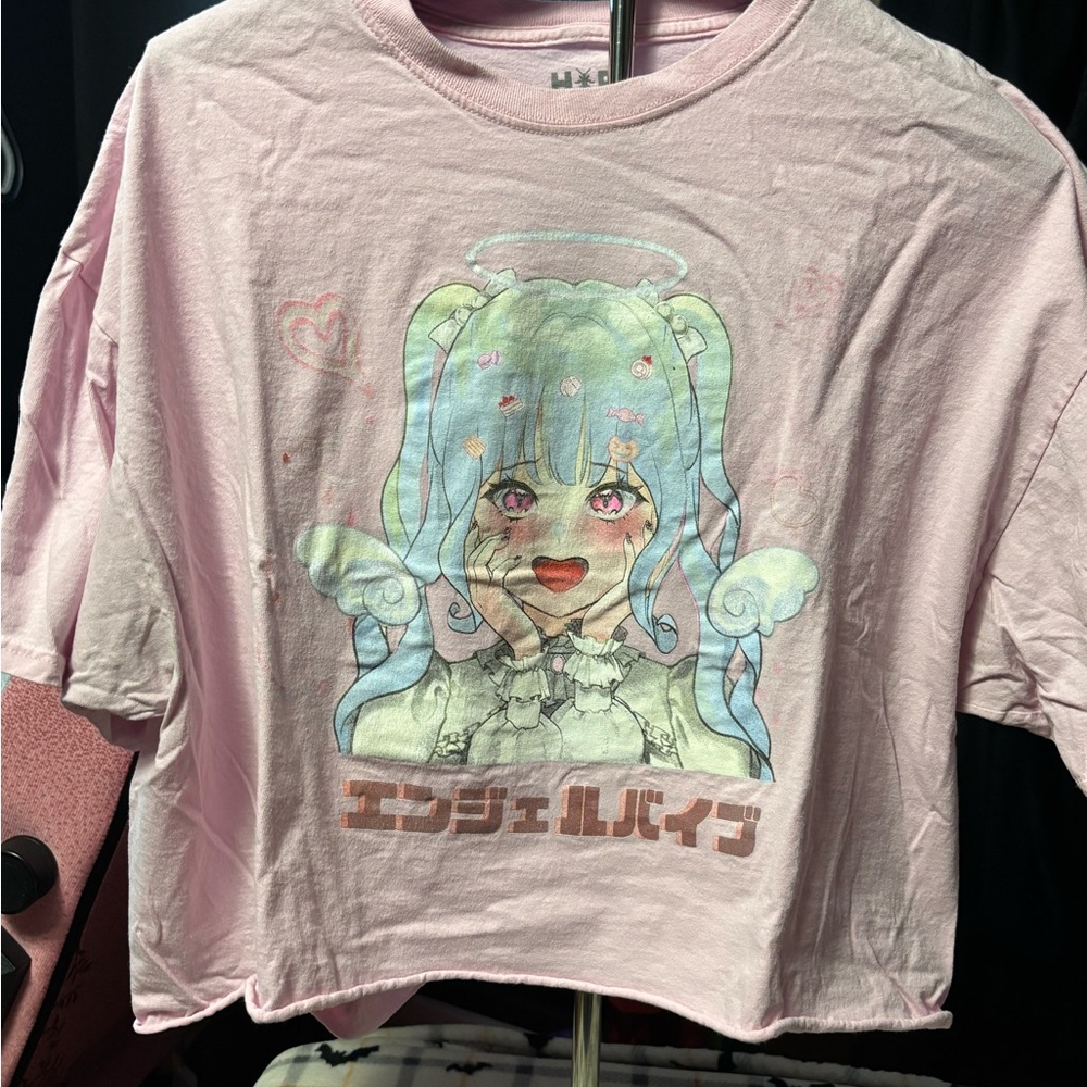 Hot Topic Pink Graphic Boxy Crop T-Shirt